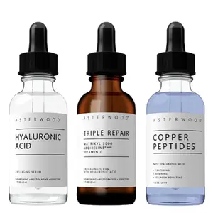 Asterwood Bounce Back Trio | Copper Peptides Serum + Hyaluronic Acid Serum + Triple Repair Serum | Anti-Aging, Hydrating, Restoring, Collagen Boosting & Brightening Bundle