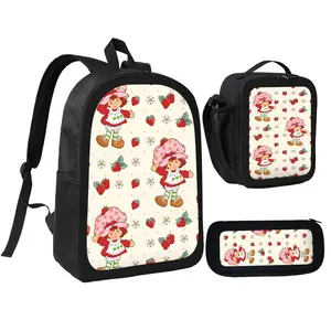 Strawberry Shortcake Backpack With Lunch Box Pencil Case 3 In 1 For Boy Girl Teen Schoolbag Lightweight Large Capacity 600D Oxford Cloth Adjustable Straps Comfortable Mesh Back Cushioning backpack goals-C