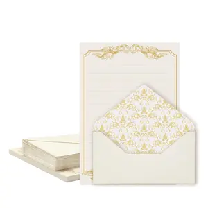 Gold Border Letter Writing Paper and Envelopes Set - 90 Pieces with 60 Vintage-Style Paper Sheets & 30 Envelopes for Love Letter, Party Invitations