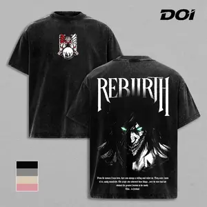 Eren Yeager Attack on Titan Anime Graphic Tee Vintage Washed Boxy Fit T-Shirt Titan Transformation Dark Rebirth Design Streetwear Style Heavyweight Cotton Unisex Shirt Gift for AOT Fans