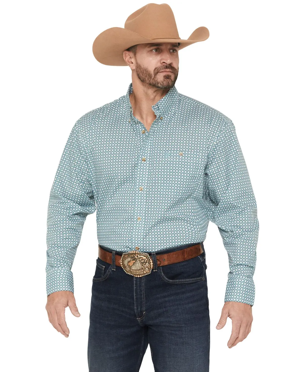 Wrangler Men's Men'S Classics Geo Print Long Sleeve Button-Down Western - 112374599