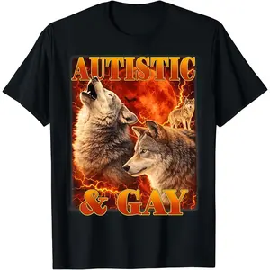 Autistic and Gay Funny Alpha Wolves Meme Bootleg Men Women T-Shirt
