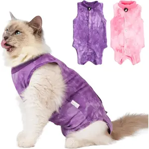 2Pack Female Cat Surgery Recovery Suit for After Surgery Kitten Spay Recovery Suit Stop Licking Abdominal Wound Pink&Purple Size M
