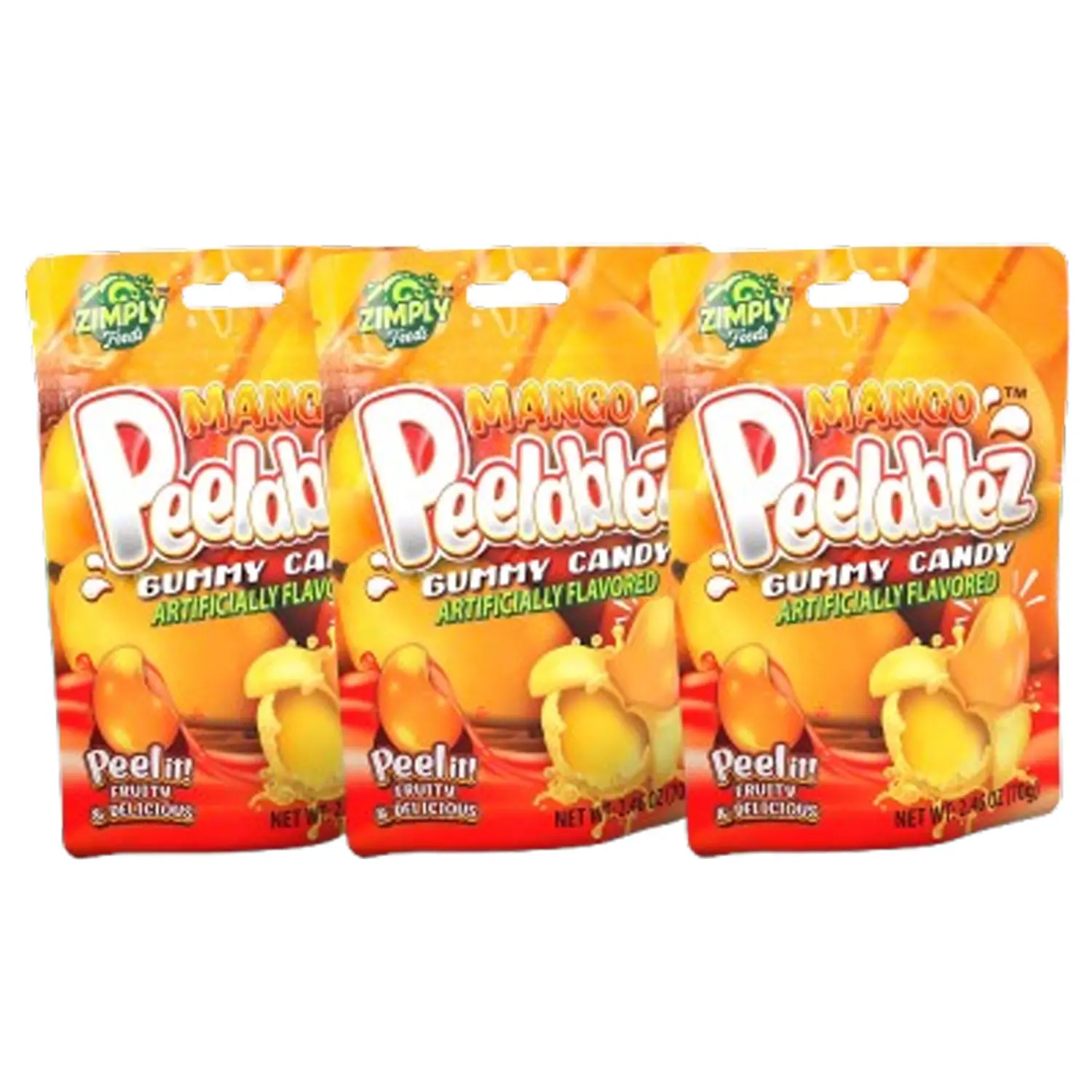 Peelablez Peelable Mango Fruit Gummies - 3 Packs (2.46 Oz Each) - Sweet Chewy Soft Bites, Fruit Juice Concentrate Fun Snack Candies