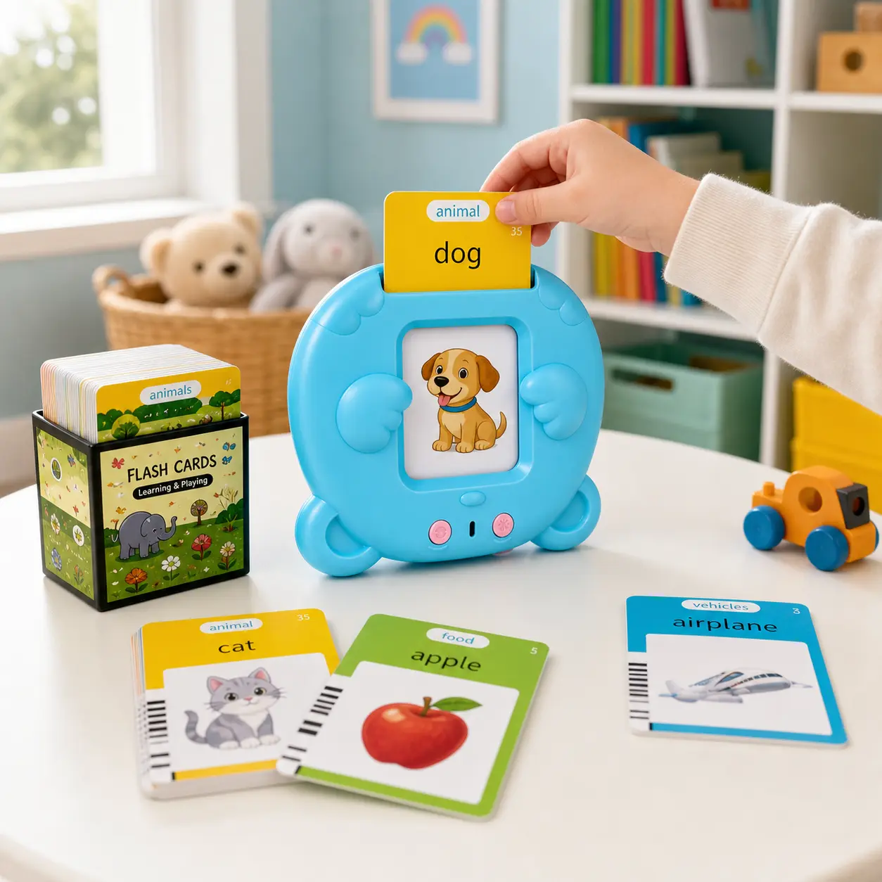 Talking Flash Card Learning Machine for Kids, 224 Sight Words on 112 Double-Sided Cards, Rechargeable Pocket Reader with Animal and Vehicle Sounds, Screen-Free Educational Toy, Birthday Party Favor, Goodie Bag Gift, Classroom Prize and Holiday Present