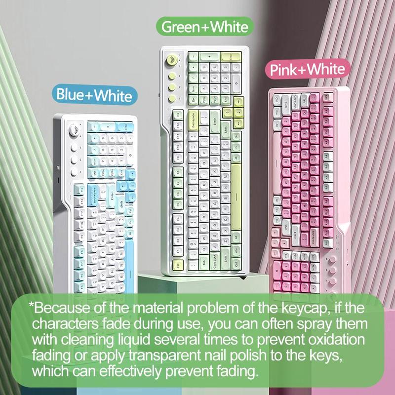 AULA F3099 three-mode, 99-key layout, light tone keys, cool RGB lighting effect, multi-function knob, ergonomic design, long battery life, compatible with computers, notebooks, mobile phones, membrane keyboard, Rgb Backlit Keyboard