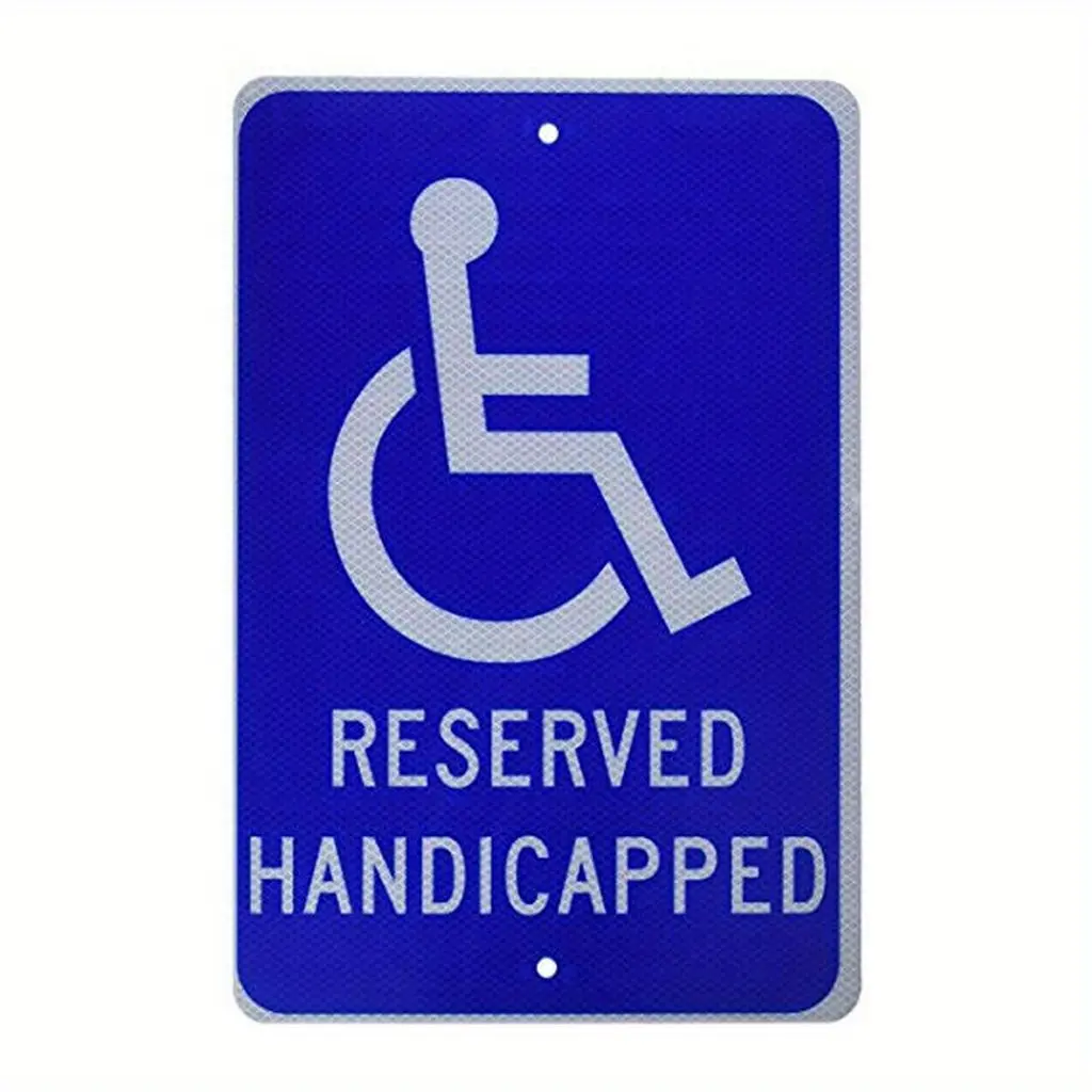 1pc Vintage Style Metal Warning Sign - "Reserved Handicapped" Aluminum Safety Decor for Indoor & Outdoor Use, 8 x 12 Inches, Wall-Mounted Humorous Caution Sign with White Text on Blue Background, Accessibility Signage |   Vintage Style Sign |   Durable Al