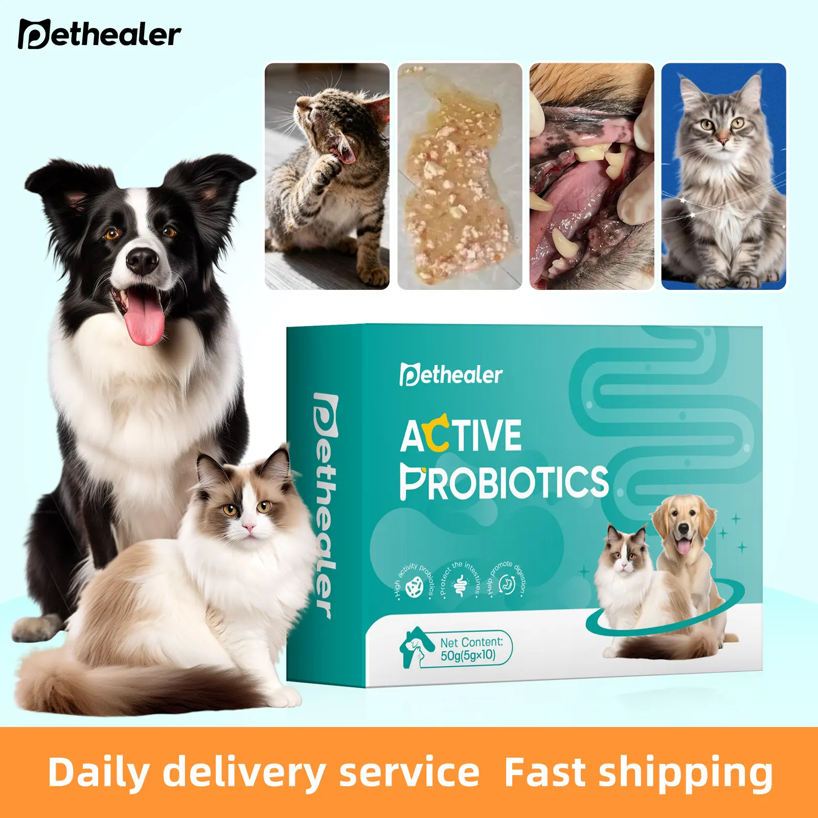 Pethealer Dog & Cat Probiotics Powder - Immune Booster, Supports Digestive Health, Gut Balance, Digestive Enzymes & Prebiotics for Pet Healthcare, Supports Digestive Enzymes