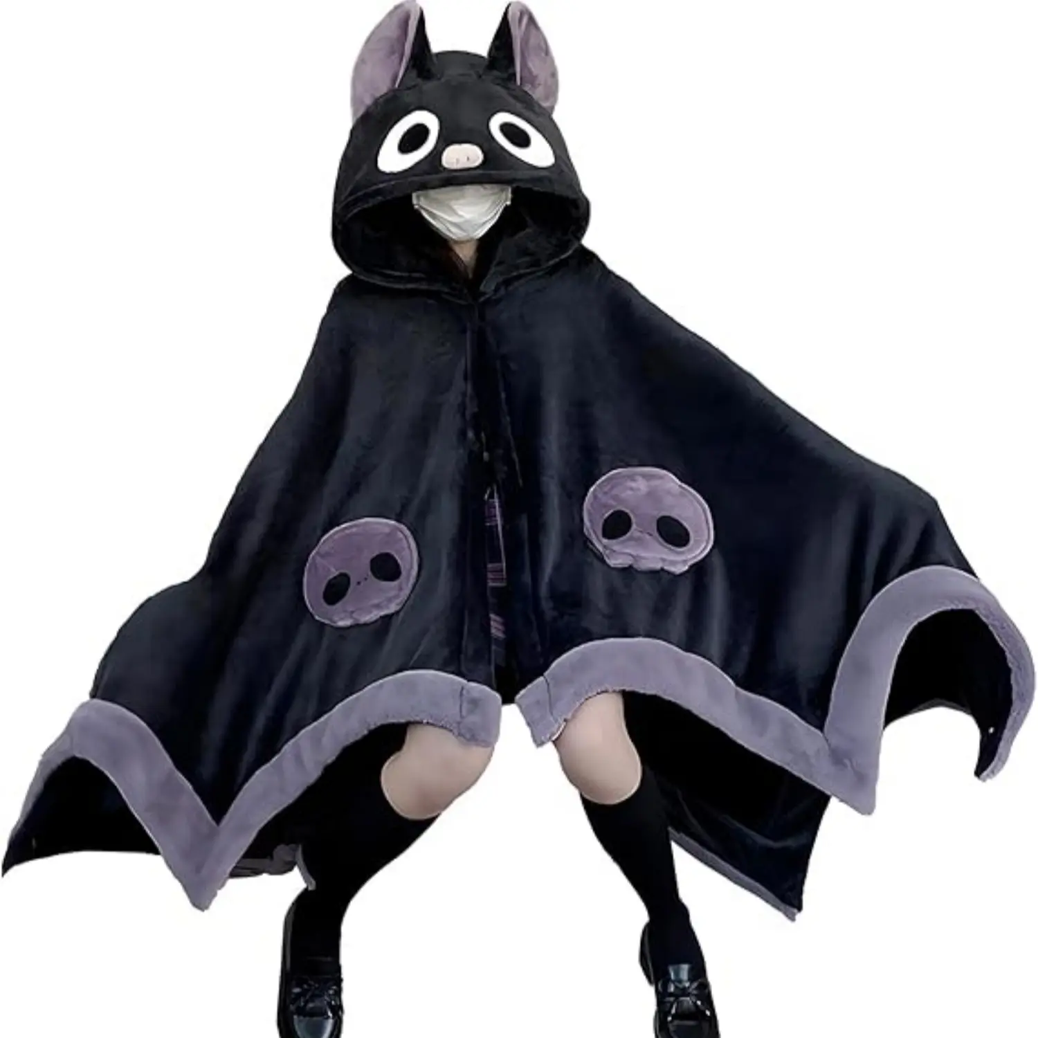 Cute Halloween Wearable Blanket Hoodie Free Size for Adults Devil Bat Hooded Blanket Oversized Soft Cozy Blanket Sherpa Hoodie Women Throw Cloak Wrap with Demon Wings Perfect Gifts For Halloween Christmas