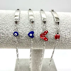 Kids 925 Silver Bracelets – Evil Eye, Heart, Butterfly & Ladybug Designs 16cm (6.3 inches )