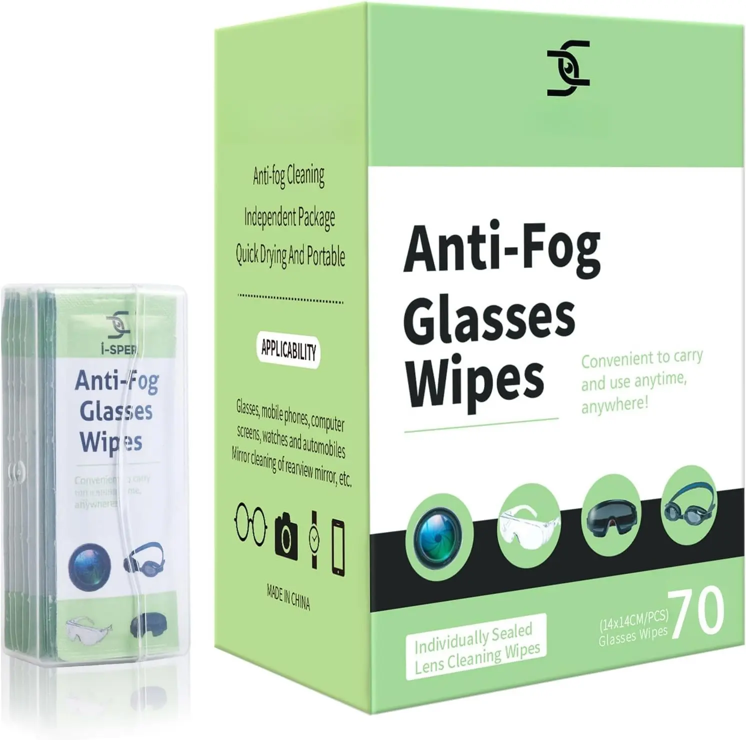 70 Count Anti Fog Lens Wipes for Eyeglasses, Pre-Moistened Individual Wrapped Glasses Wipes Lens Cleaner, with a Carrying Box, Defogging Screen Wipes for Eyeglasses, Sunglass, Goggles, Camera Lens