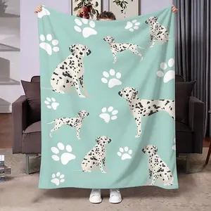 Dalmatian Dog Pattern Flannel Blanket, Office Nap Leg Cover, Sofa Throw, Dorm Warm Plush Quilt, All-Season Air Conditioning Blanket