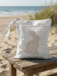 1pc Easter Limited Edition Swimming Gear Bag with 2D Printed Floral Rabbit Pattern, Outdoor/Swimming Storage Bag, Zipper Closure + Portable Wrist Strap | Store Swimwear/Towels/Beach Essentials | Combines Festive Atmosphere and Practicality