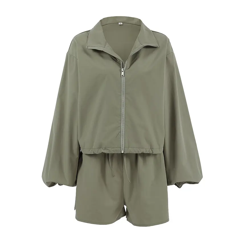 Plus Size 2-Piece Windbreaker Set, Women's Oversized Modern Coordinated Outfit with a Lightweight Breathable Hooded Jacket and Shorts, Sporty Chic, Elegant, Oversized Fit, Outdoor Wear, Long Sleeves, Casual Outing
