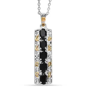 Shop LC Black Spinel 2.10 ctw Pendant in 18K Yellow Gold Plated and Platinum Plated with Stainless Steel Necklace 20 Inches