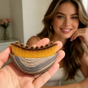 Natural Wooden Curved Body Massage Brush, Palm Sized Daily Skin Care & Muscle Relaxation Dry Brush For Women Self Care