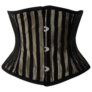 Gold Lined Brocade Mini Cincher corset - Waist Trainer Short torso Comfort Comfy Womenswear Day Cotton Black Blouse Lace Soft Polyester Shapewear Top Fabric Compression