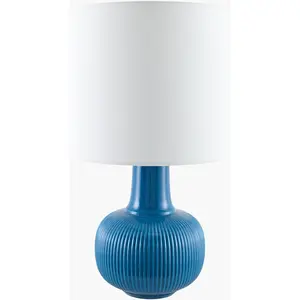 Aqua Blue Coastal Table Lamp with linen details for bedside or console tables