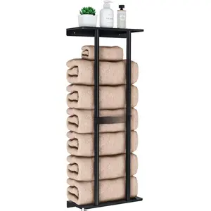 Bathroom Towel Storage Rack, Towel Racks for Bathroom Wall Mounted 30 inch with Shelf Can Holds 6 Large Towels, Wall Towel Rack for Rolled Towels, Black