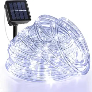 Solar Rope Lights, 33FT 135 LED Solar String Lights Outdoor, Waterproof Solar Powered Fairy Lights with 8 Lighting Modes for House Pool Trampoline Backyard Patio Tree Party Decorations, Cool White