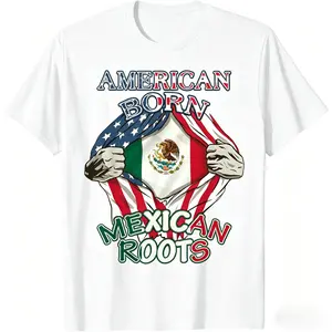🔥 TikTok Shop Deals| "American Born Mexican Roots" Flag Tee🇺🇸🇲🇽 Vintage Dual Heritage Unisex T-Shirt, 100% Breathable Soft Cotton, Perfect Family Gathering & Latino Pride Gift🌵