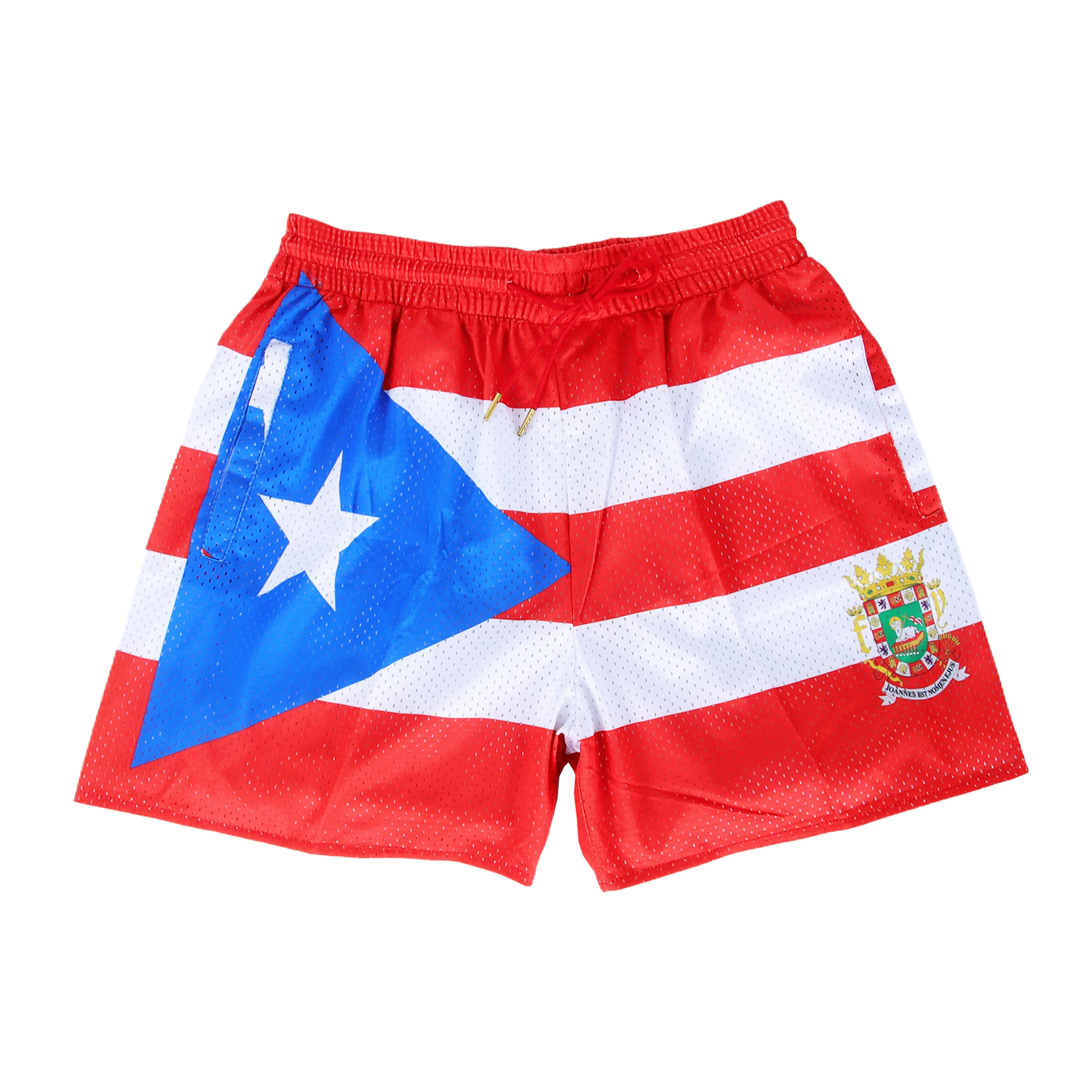 Puerto Rican Flag Mesh Basketball Shorts, Unisex Sports Shorts, Full Print Drawstring, Lightweight Breathable Gym Shorts, Casual Summer Streetwear, Running Fitness Shorts, Beach Vacation Outfit, Gift for Puerto Rican Pride Fans