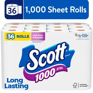 Scott 1000 Toilet Paper, 36 Rolls, 1,000 Sheets per Roll