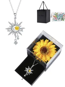 Light Weave Sun & Moon Eternal Necklace Sparkling sun, moon & stars gemstone clavicle necklace, unique and elegant design.Paired with a preserved sunflower jewelry gift box, perfect for birthdays, Mother’s Day and Valentine’s Day.