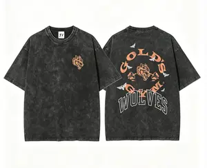 Gold's Gym Wolves Vintage Washed Workout Graphic Tee, 230GSM 100% Cotton Unisex T-Shirt