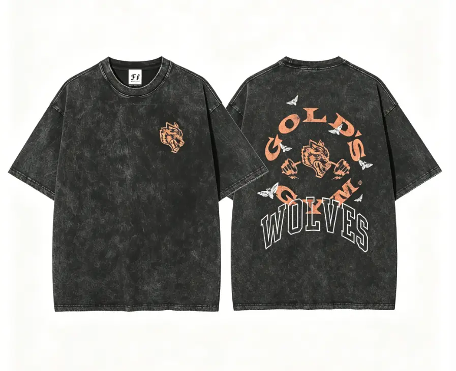 Oversized Wolf Graphic T-Shirt, Unisex Vintage Washed 230GSM Cotton Round Neck Tee with Double-Sided Print for Gym & Streetwear