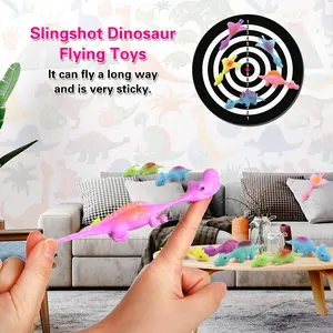10-Piece Sticky Rubber Dinosaur Fidget Toys with Slingshot Finger Loops, Easter Egg Stuffers & Basket Fillers for Kids, Classroom Gift Gag Toys
