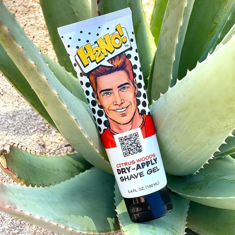 H2No! Shave Co. Dry-Apply Shave Gel for comfortable waterless shaving with a clear, soap free gel for clean lines and tight edges- works with ALL razors, even electric razors Nourishing Gentle