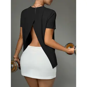 Women's gym yoga backless top, short sleeved running sports T-shirt, loose and fashionable casual design, women's fitness sportswear, gym yoga topRAIMENTRY