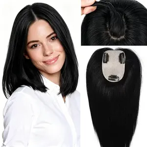 100% Real Human Hair Topper for Women Human Hair Pieces for Women 12 inch Black Hair Hoppers Mono Base Hairpieces for Thinning Hair
