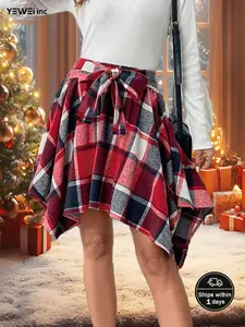 Plaid Asymmetrical Tie Skirt | Perfect Festive Vibes | Winter Fashion Must-Have Plaid Tie-Waist Asymmetrical Skirt