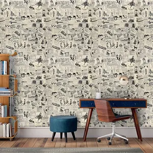 British Style Old Newspaper Wallpaper, Student Dorm Background Wall, Influencer Live Stream Backdrop, Coffee Shop Decor