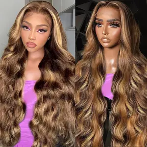 Honey Blonde Ombre Lace Front Wig Human Hair 13x6 HD Lace Front Wig Human Hair 4/27 Highlight Ombre Body Wave Lace Frontal Glueless Wigs Pre Plucked with Baby Hair