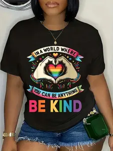 100% Cotton Unisex In A World Where You Can Be Anything Be Kind Gay Pride LGBT Round Neck Short Sleeve T-Shirt Women's Men Graphic Tee
