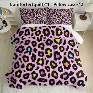 3-piece leopard print duvet cover, colorful Sahara style bedding set, 200gcm quilted filling, including 1 blanket and 2 pillowcases (excluding pillow core), suitable for bedroom exclusive decoration for teenagers and adults