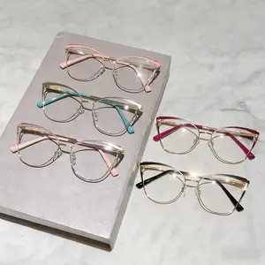 Cat-Eye Metal Frame Blue Light Blocking Glasses Sleek Plain Front Design Advanced Anti-Blue Light Eyewear for Everyday Screen Use Targeted Lens Technology Lightweight Comfort Clear Color-True Lenses