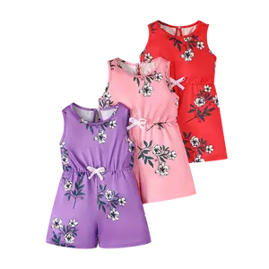 3-piece girl summer jumpsuit 4-12 years old girl printed elastic waist sleeveless vest children jumpsuit