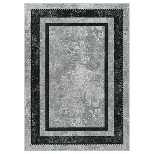 【GARVEE】Modern Bordered 2-Piece Non-Skid Indoor Kitchen Runner Rugs with Low Profile Pile and Rubber Backing, Black, 9x12 Feet - Durable, Slip-Resistant, and Stylish Floor Protection