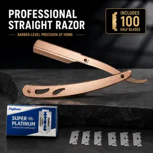Professional Men's Shaver, Straight Razors, Stainless Steel Edge Barber Handle Razor+100 Replaceable Blades, Manual Beard Shaving Care Tool Handheld Straight Edge metal Razor refills mens having razor Ultra-Thin classic men kit easy replacement smooth