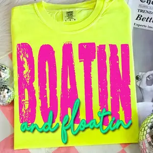 Comfort Colors Boatin' and Floatin' Shirt, Sunshine Beach Life Tee, Neon Trendy Summer Smiley Design, Distressed Lake & River Apparel