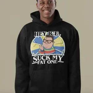 Ice Suk My Fat One Graphic Shirt, Derek Against Ice Hoodie, Stranger-Inspired Stop Ice Terror Tee, Satirical Parody Design, Bold Statement Streetwear.