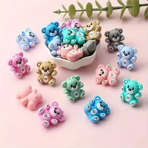 16PCS 3D Cute Bear Silicone Beads for DIY Jewelry Making - Multiple Colors (Blue, Pink, Brown, Green, Yellow) with Friendly Face, Great for Necklaces, Key Rings, Bracelets and Craft Decorations, Fun Accessories | Cute Bear Beads