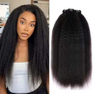 15A PerisModa Kinky Straight Bundles Human Hair Weave Yaki Straight Bundles 12-32 Inches Remy Hair 4C Extensions Set 100% Unprocessed Brazilian Virgin Hair Natural Color For Black Women