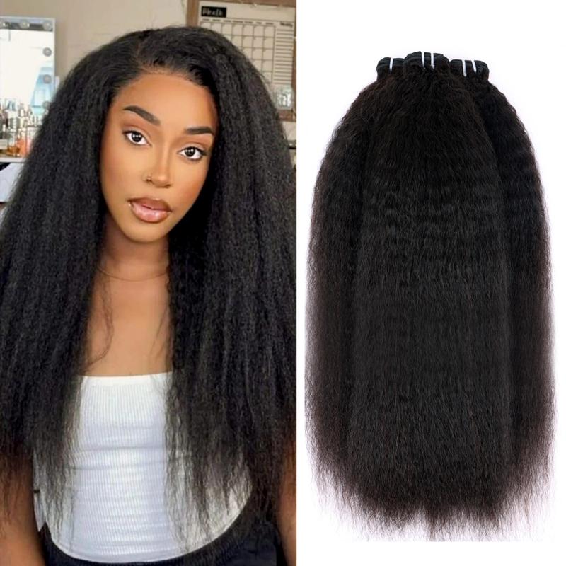 15A PerisModa Kinky Straight Bundles Human Hair Weave Yaki Straight Bundles 12-32 Inches Remy Hair 4C Extensions Set 100% Unprocessed Brazilian Virgin Hair Natural Color For Black Women