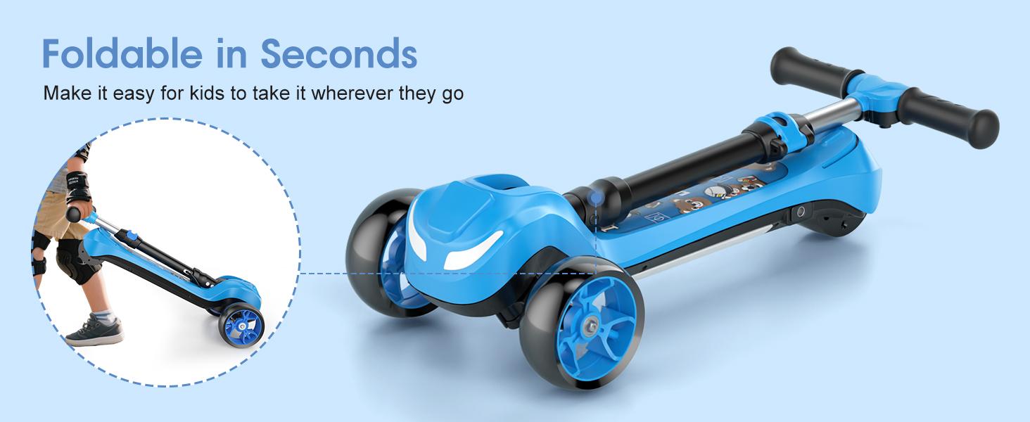 【Kids Love It!】3-Wheel Electric Scooter for Kids Ages 3-8, Electric Kick Scooter with 2 Speed Settings, Long Battery Life, Bluetooth Speaker, Flashing LED Wheels, Lightweight & Stable for Boys Girls