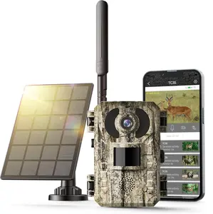 4G LTE Cellular Trail Camera 8K 48MP Game Camera with Solar Panel No Glow Night Vision Motion Activated IP66 Waterproof, 98ft 130° Hunting Cam Cell Phone App for Outdoor Wildlife Deer Monitoring(Data refill is required)